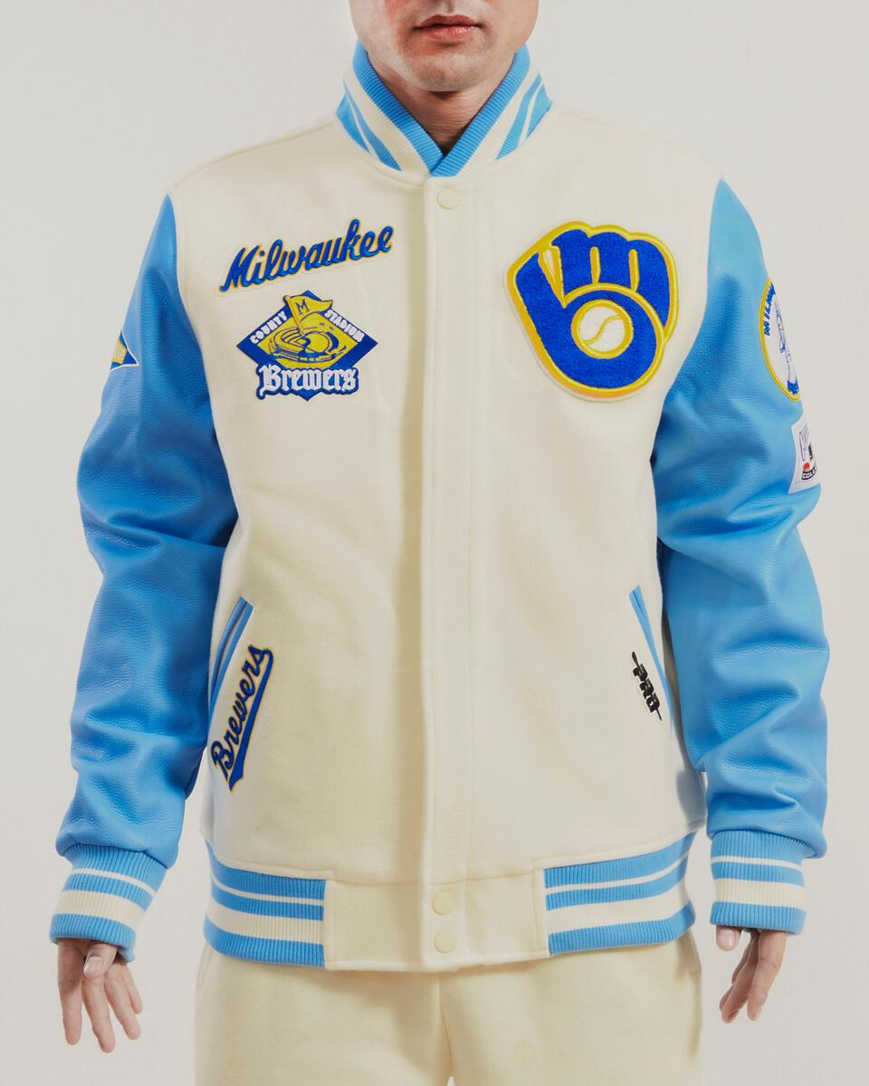 Milwaukee Brewers City Collection White Varsity Satin Jacket