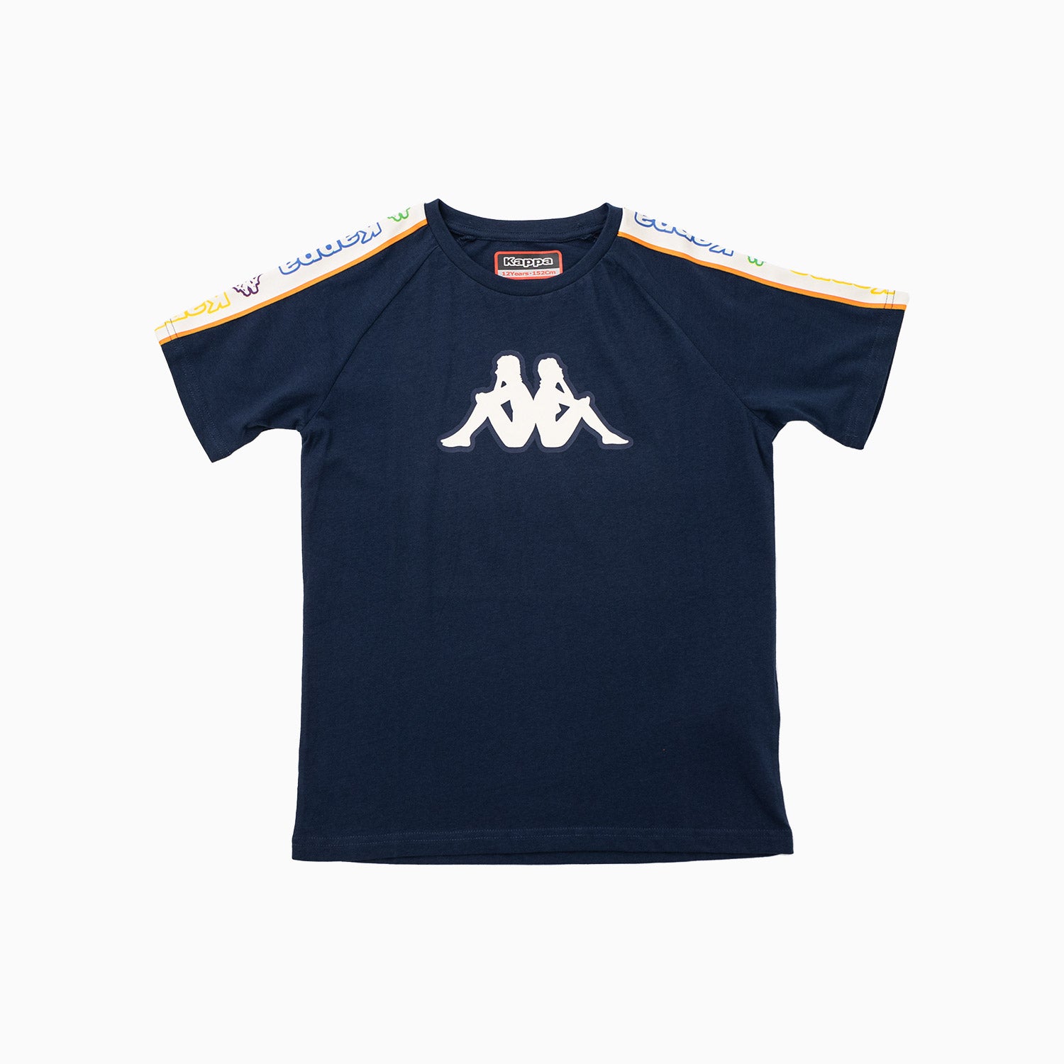 Kappa Kid s Logo Tape Avirec T Shirt Blue Navy White Rock 12