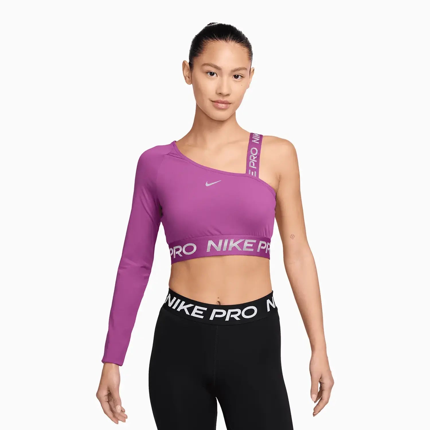 Nike Pro Shine Women s Dri Fit Asymmetrical Cropped Top