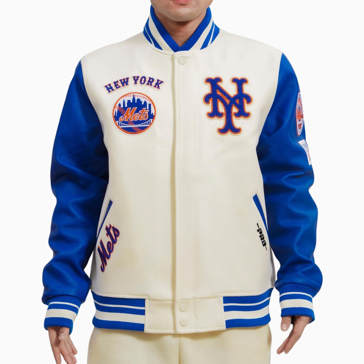 Pro Standard Men's New York Mets Retro Rib MLB Wool Varsity Jacket, Eggshell Royal Blue / 3XL