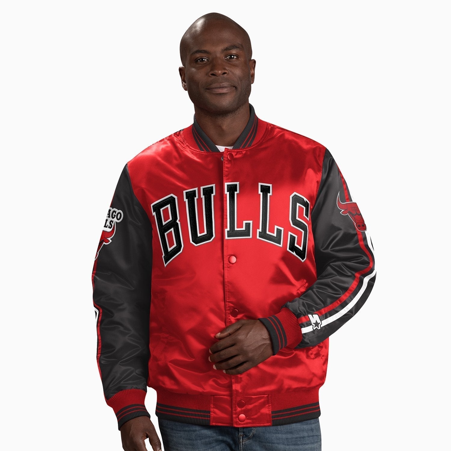 Chicago Bulls Starter Reliever Varsity Satin Raglan Full-Snap Jacket - Red/ Black