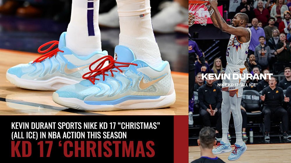 Kevin Durant Sports Nike KD 17 ‘Christmas’ (All Ice) in NBA Action This Season - Tops and Bottoms USA