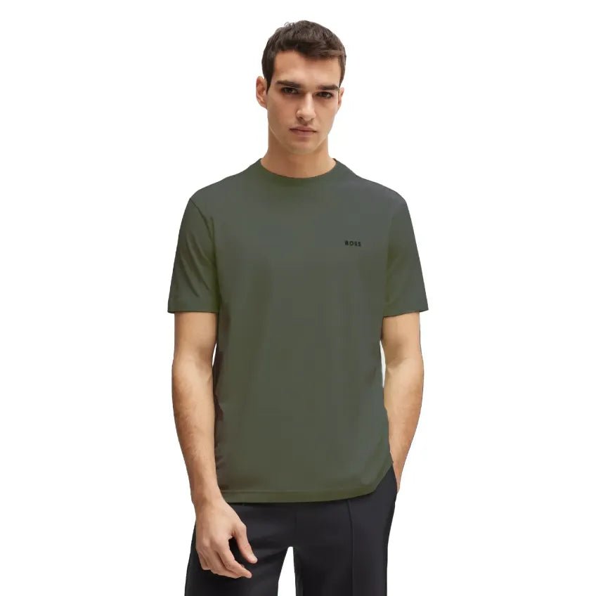 Men's Stretch Cotton Regular Fit T-Shirt With Contrast Logo Hugo Boss - Tops and Bottoms USA