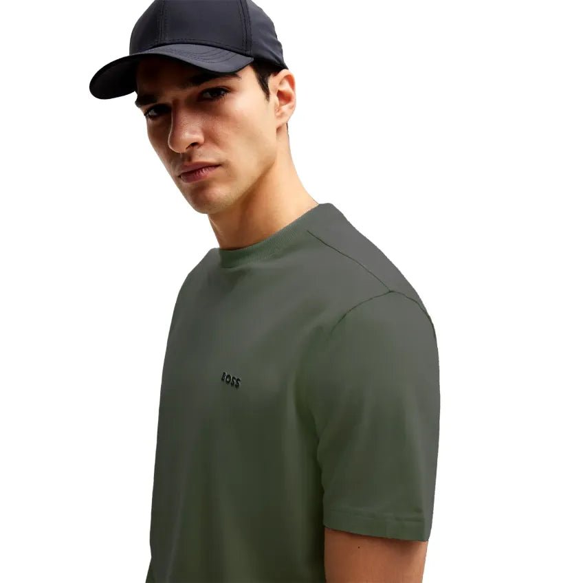 Men's Stretch Cotton Regular Fit T-Shirt With Contrast Logo Hugo Boss - Tops and Bottoms USA