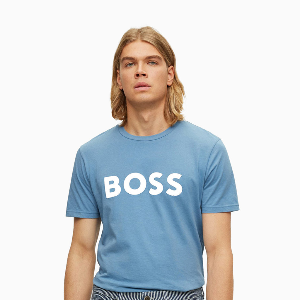 BOSS - Cotton-jersey T-shirt with rubber-print logo