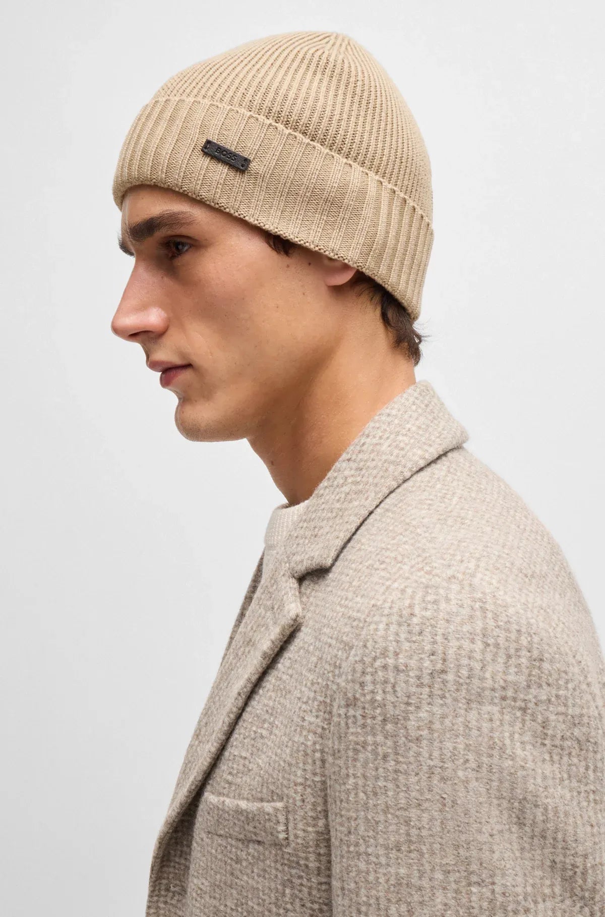 Ribbed Beanie Hat In Virgin Wool