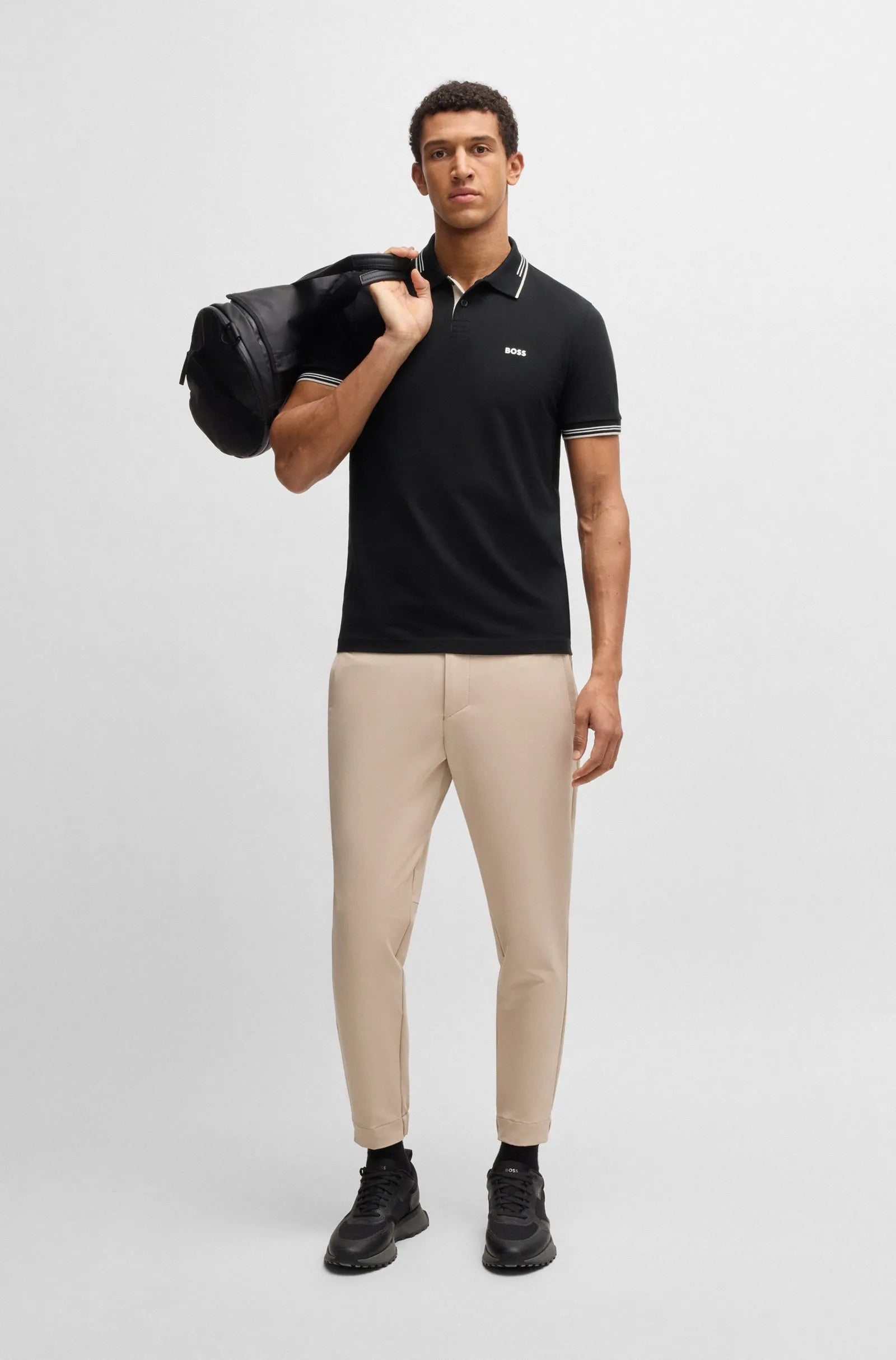 Men's Stretch Cotton Slim Fit Polo Shirt with Branding Hugo Boss - Tops and Bottoms USA