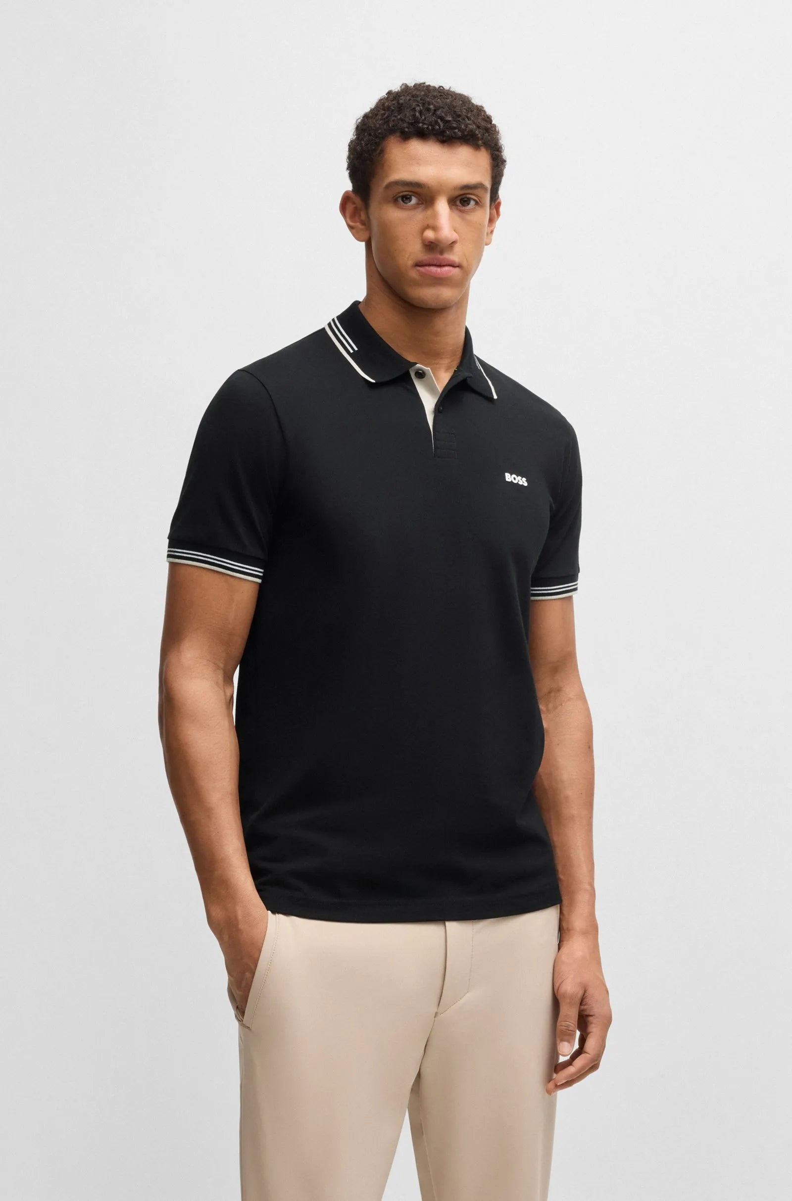 Men's Stretch Cotton Slim Fit Polo Shirt with Branding Hugo Boss - Tops and Bottoms USA