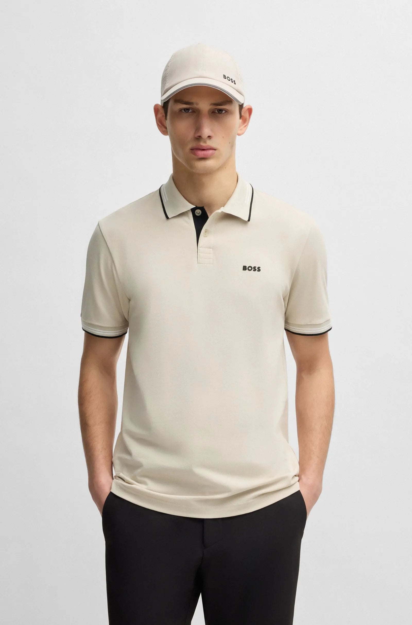 Men's Stretch Cotton Slim Fit Polo Shirt with Branding Hugo Boss - Tops and Bottoms USA