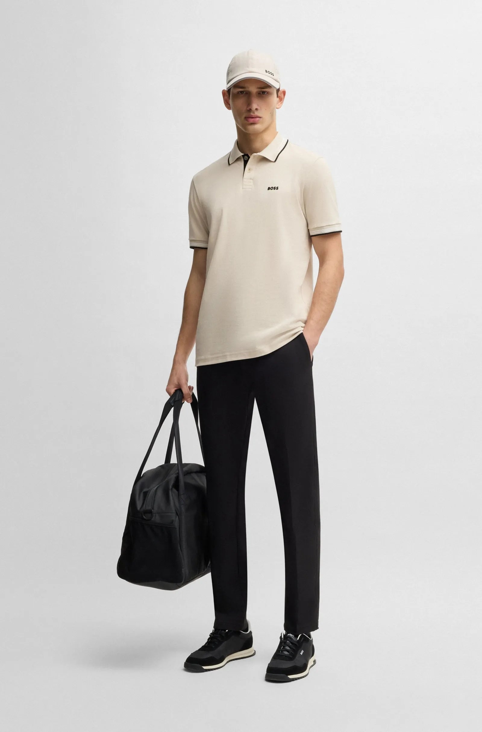 Men's Stretch Cotton Slim Fit Polo Shirt with Branding Hugo Boss - Tops and Bottoms USA