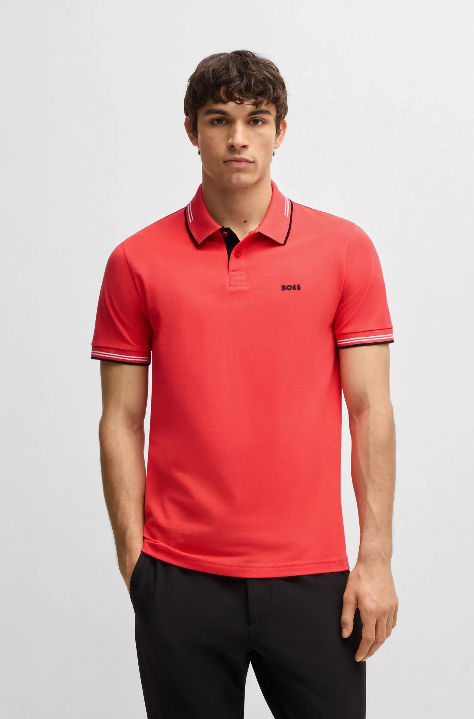 Men's Stretch Cotton Slim Fit Polo Shirt with Branding Hugo Boss - Tops and Bottoms USA