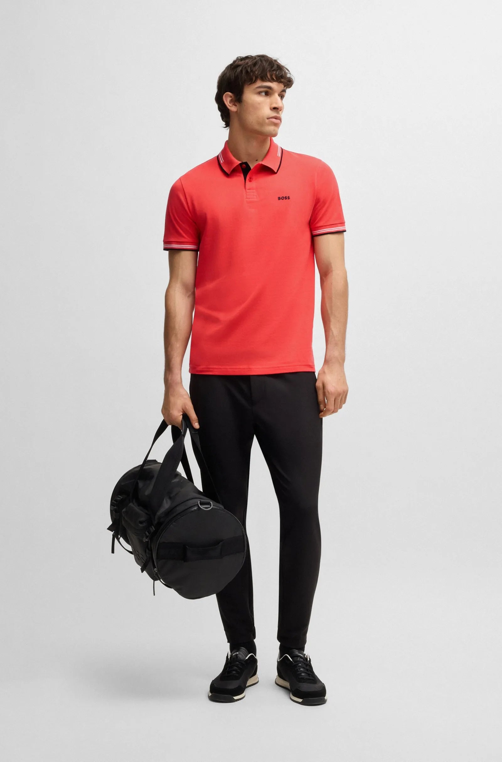 Men's Stretch Cotton Slim Fit Polo Shirt with Branding Hugo Boss - Tops and Bottoms USA