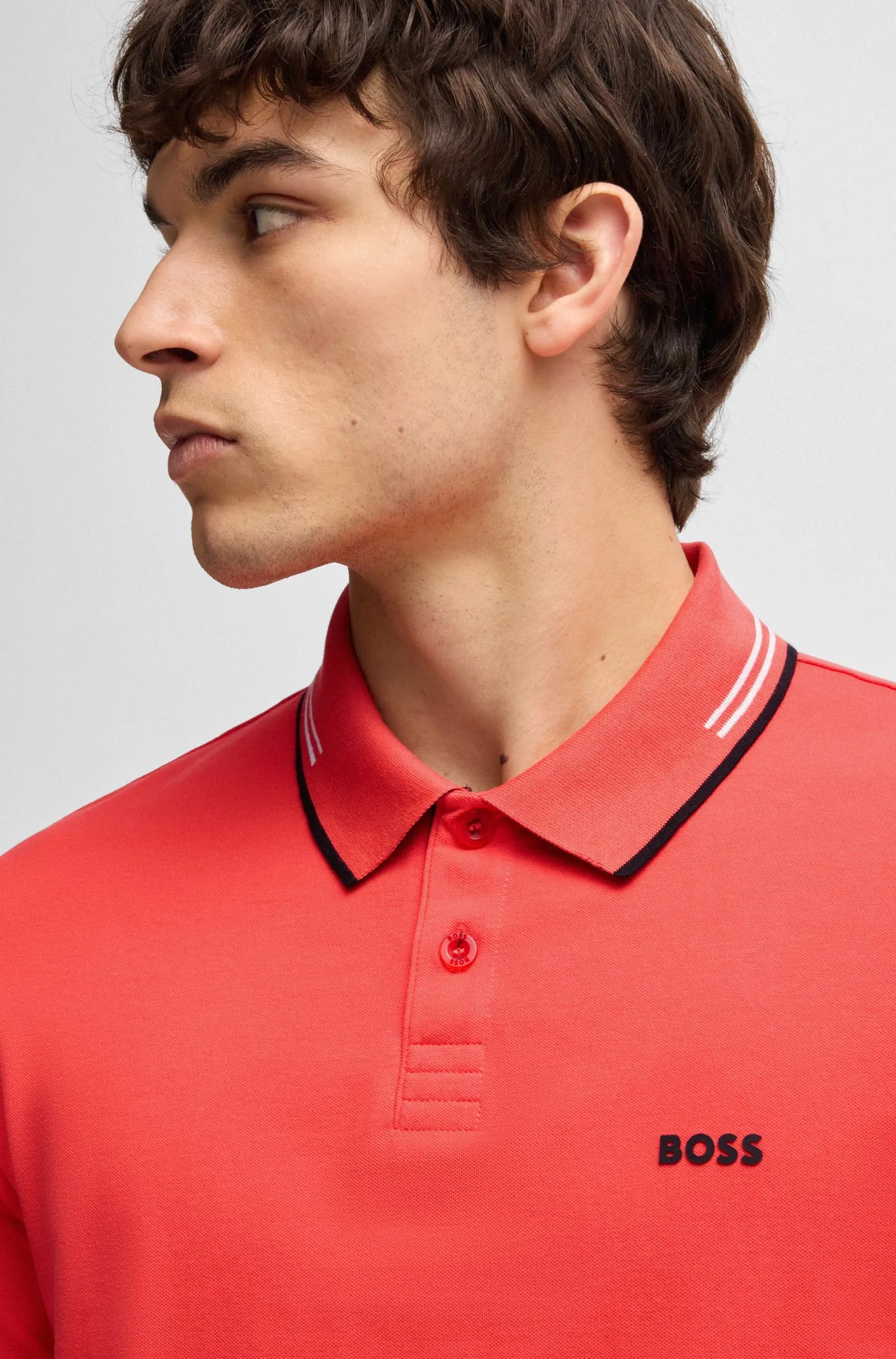 Men's Stretch Cotton Slim Fit Polo Shirt with Branding Hugo Boss - Tops and Bottoms USA