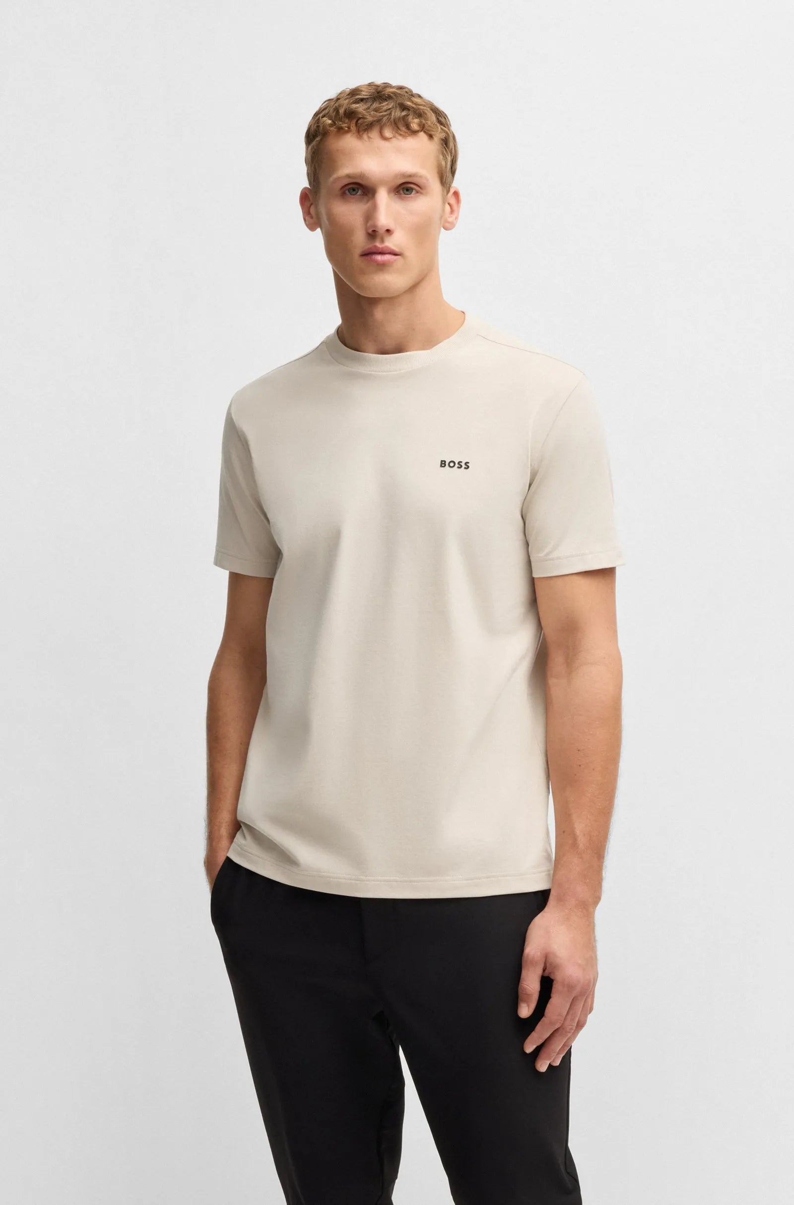 Men's Stretch Cotton Regular Fit T-Shirt With Contrast Logo Hugo Boss - Tops and Bottoms USA