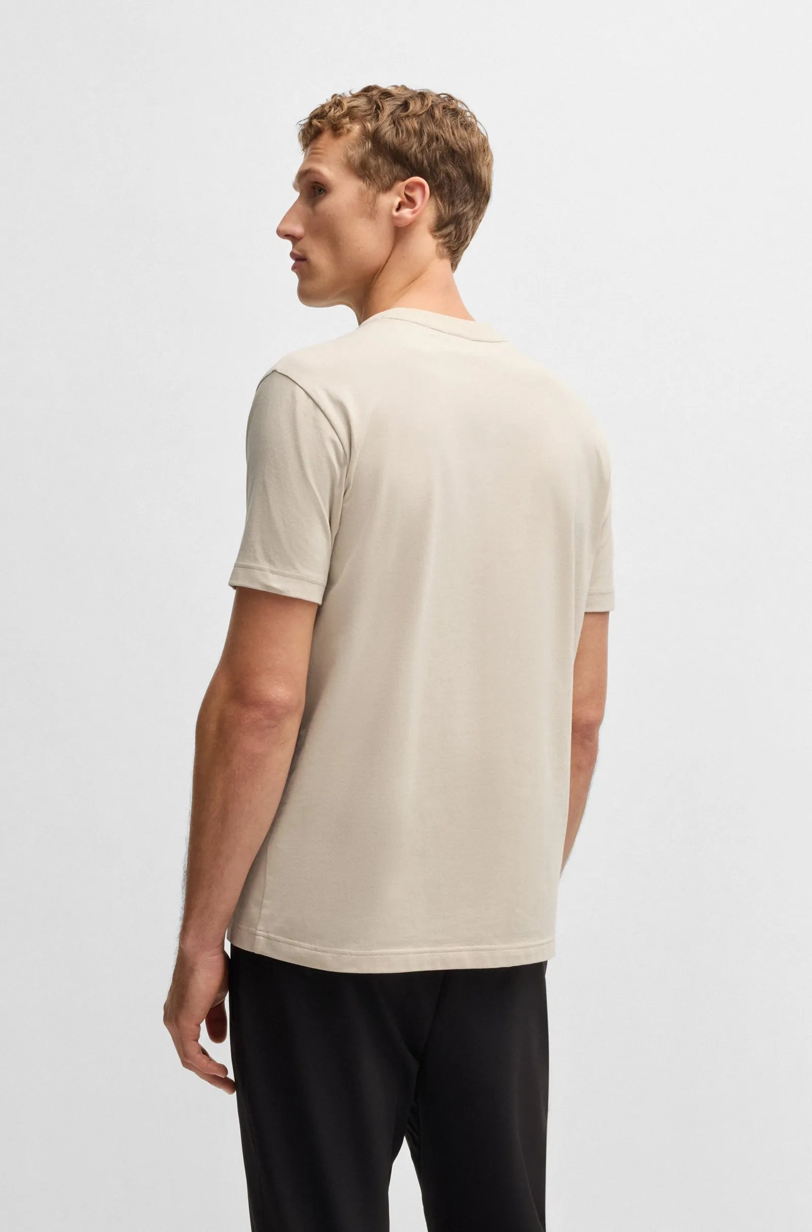 Men's Stretch Cotton Regular Fit T-Shirt With Contrast Logo Hugo Boss - Tops and Bottoms USA