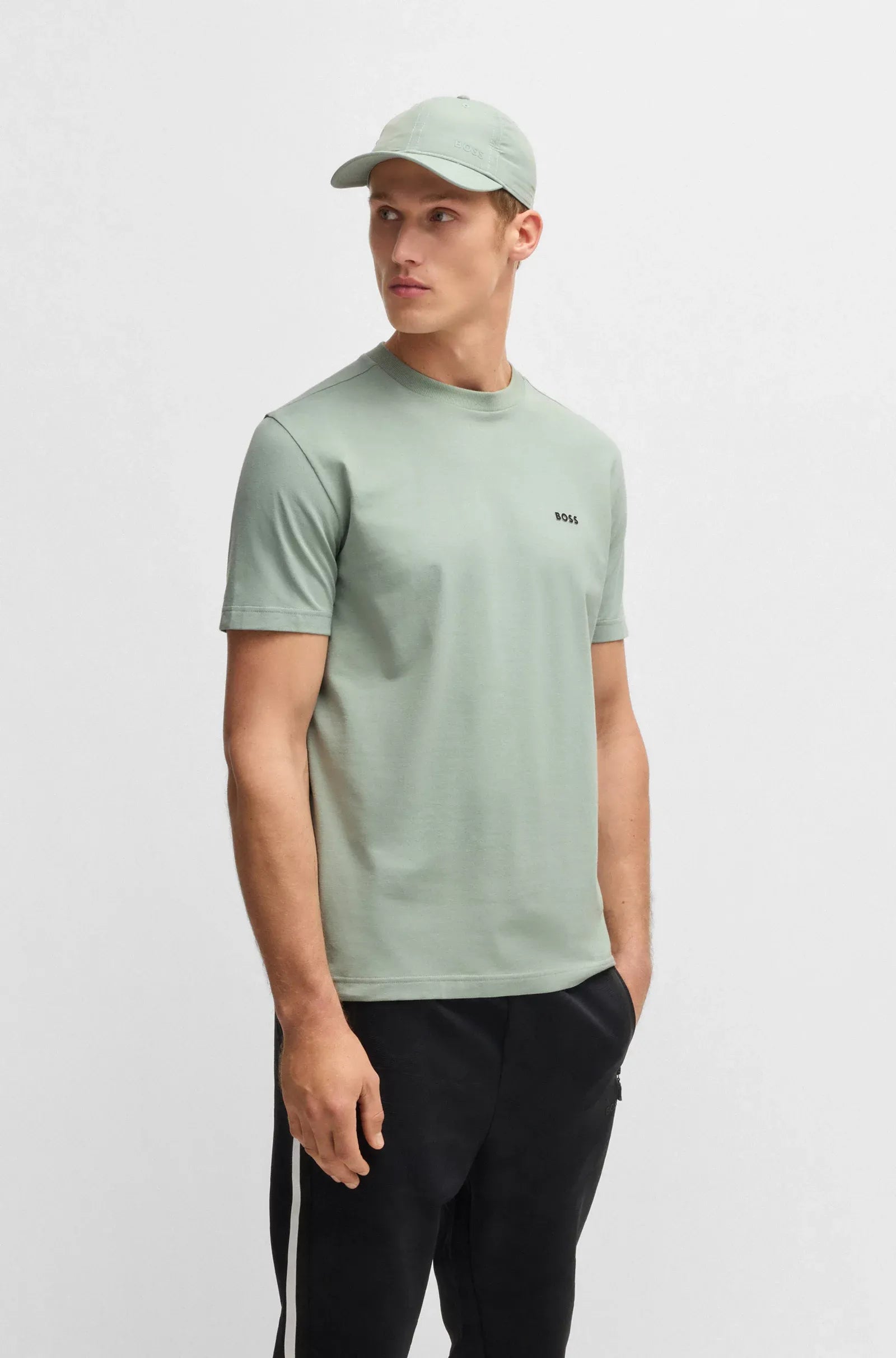 Men's Stretch Cotton Regular Fit T-Shirt With Contrast Logo Hugo Boss - Tops and Bottoms USA