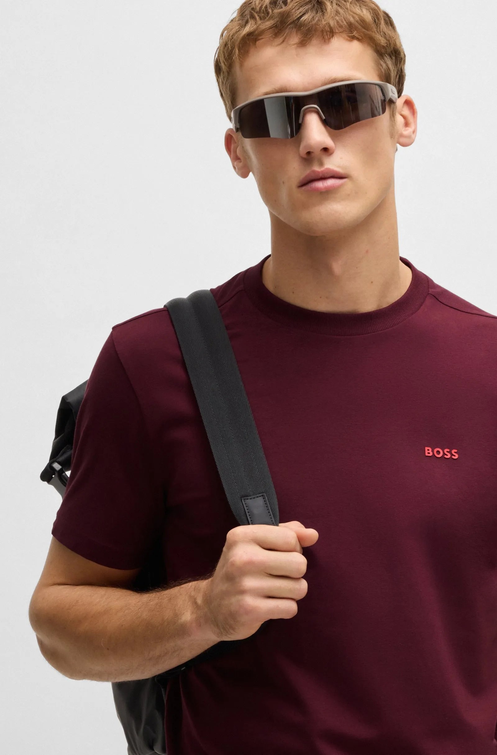 Men's Stretch Cotton Regular Fit T-Shirt With Contrast Logo Hugo Boss - Tops and Bottoms USA