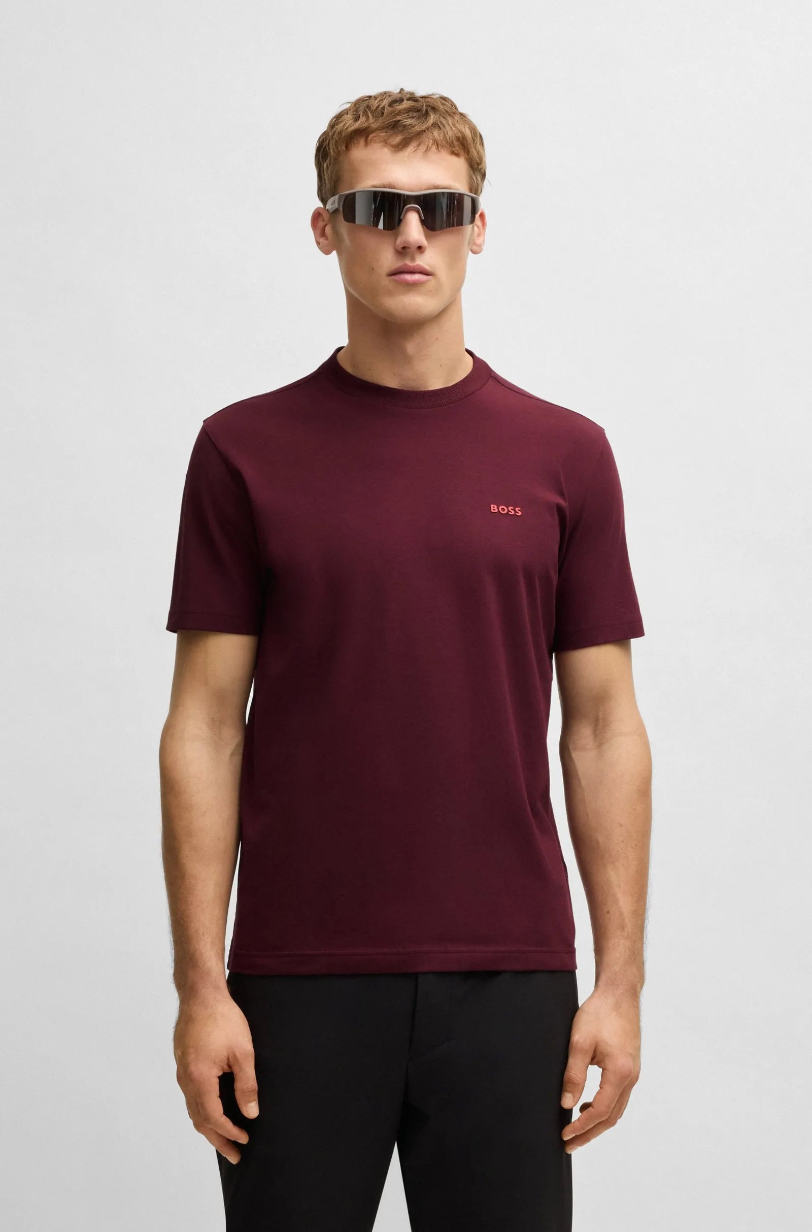 Men's Stretch Cotton Regular Fit T-Shirt With Contrast Logo Hugo Boss - Tops and Bottoms USA