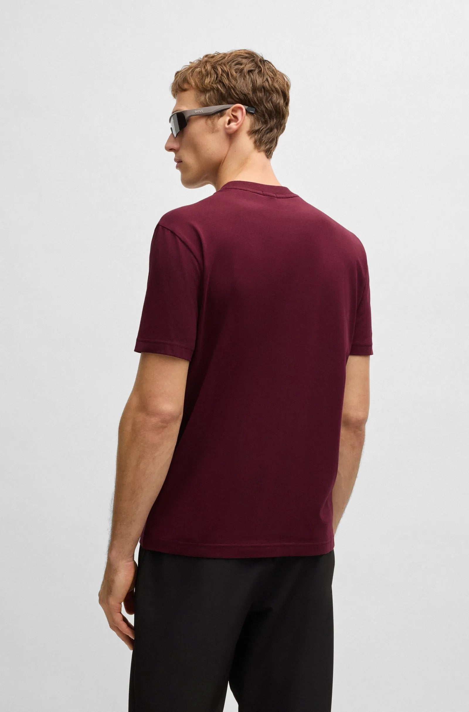 Men's Stretch Cotton Regular Fit T-Shirt With Contrast Logo Hugo Boss - Tops and Bottoms USA