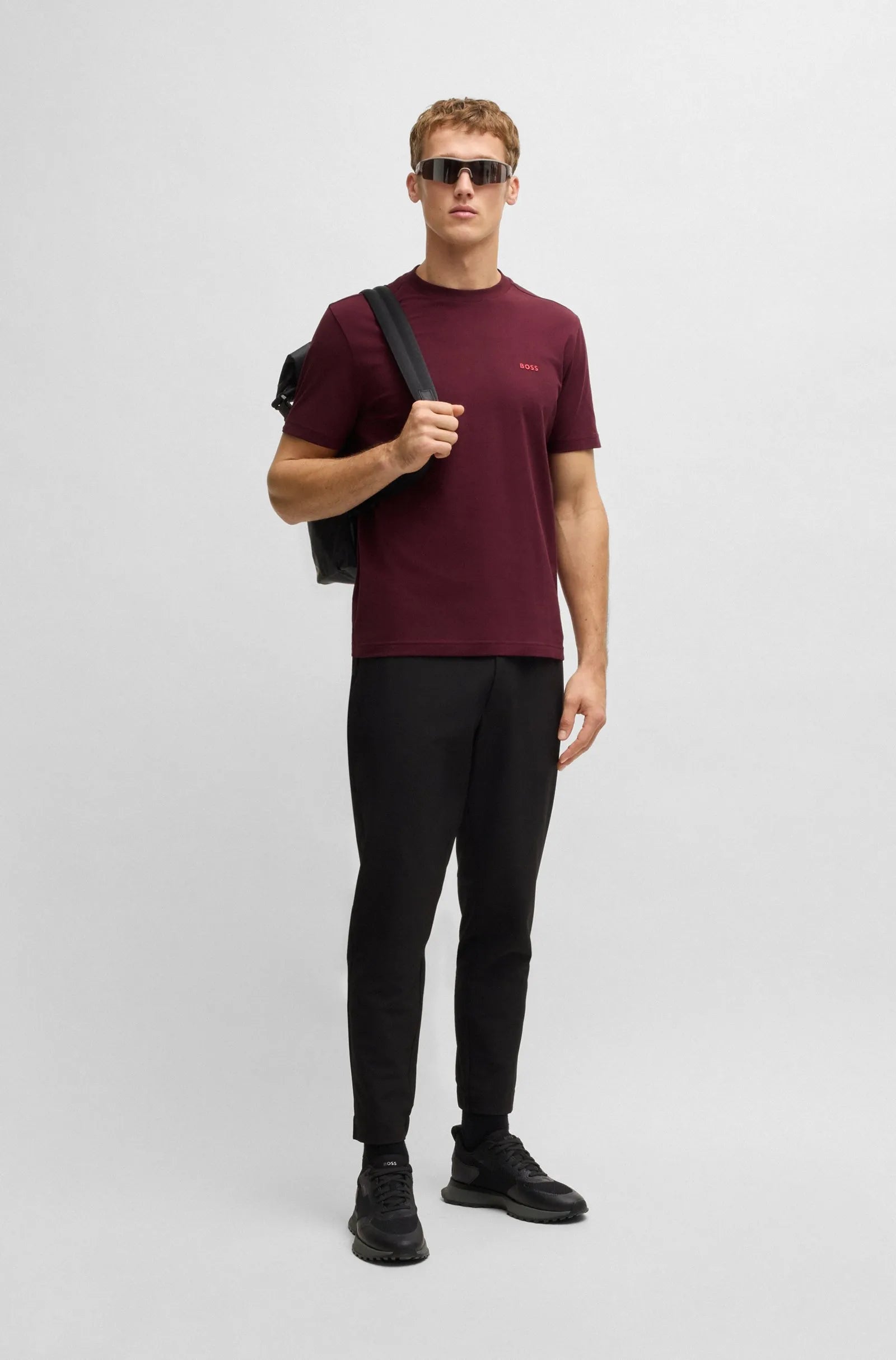 Men's Stretch Cotton Regular Fit T-Shirt With Contrast Logo Hugo Boss - Tops and Bottoms USA