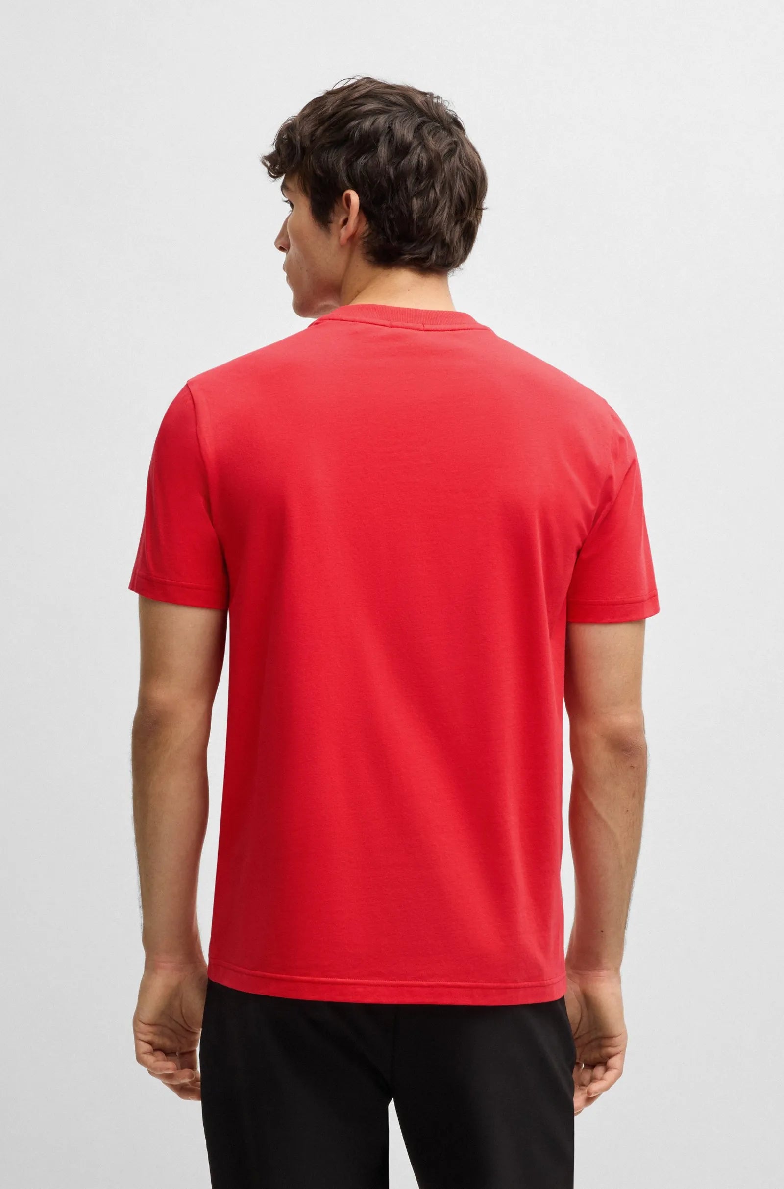 Men's Stretch Cotton Regular Fit T-Shirt With Contrast Logo Hugo Boss - Tops and Bottoms USA