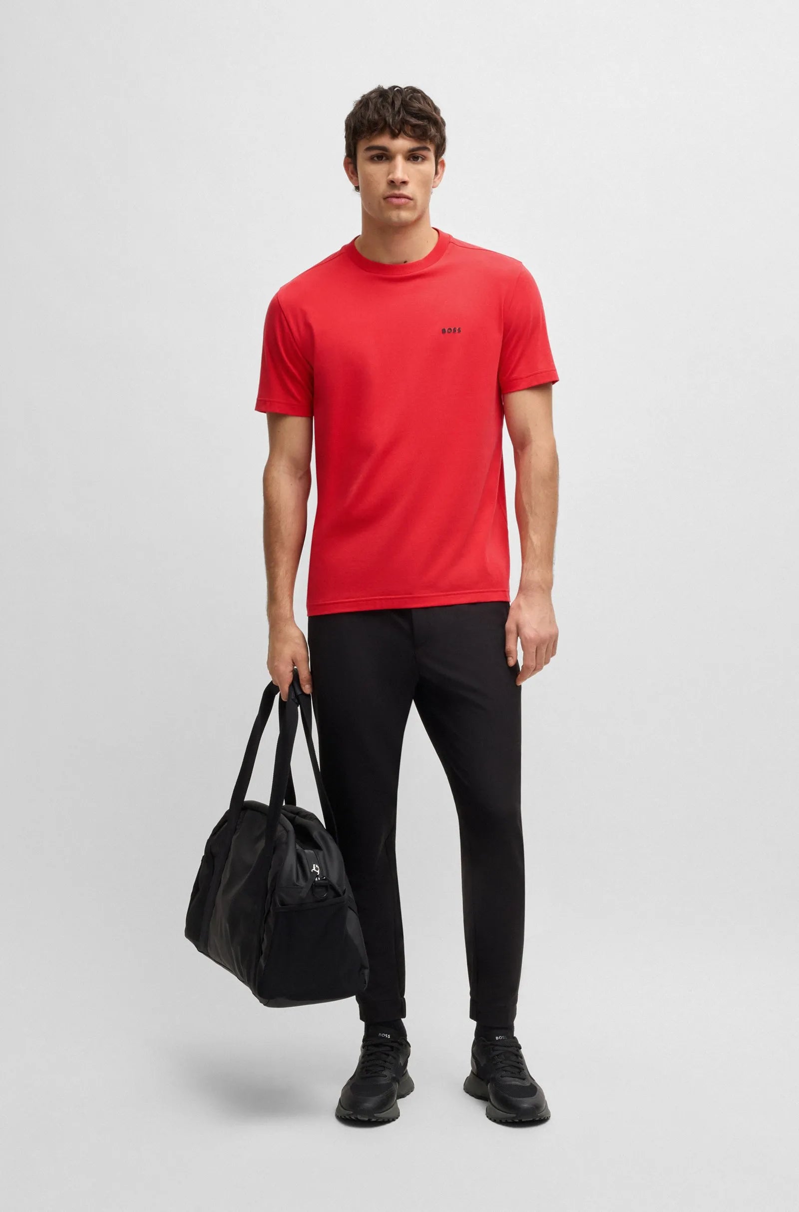 Men's Stretch Cotton Regular Fit T-Shirt With Contrast Logo Hugo Boss - Tops and Bottoms USA