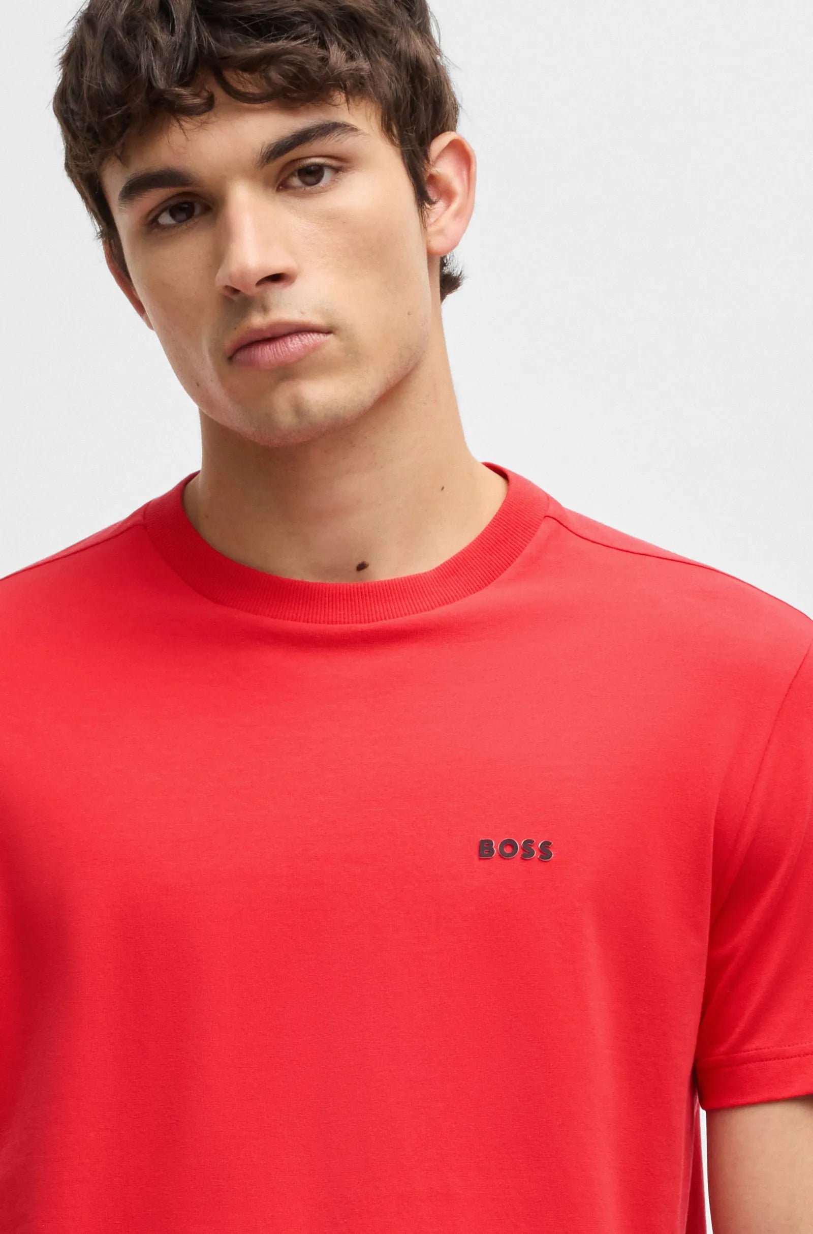 Men's Stretch Cotton Regular Fit T-Shirt With Contrast Logo Hugo Boss - Tops and Bottoms USA