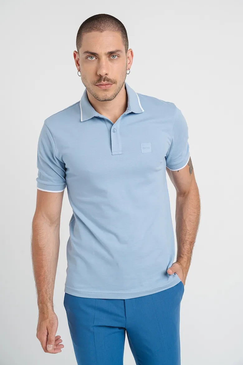 Men's Slim Fit Polo Shirt In Washed Stretch Cotton Pique