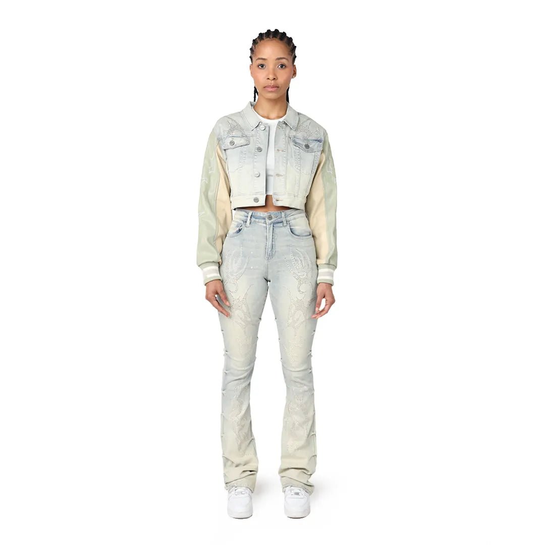 Women's Cropped Rhinestone Jean Outfit