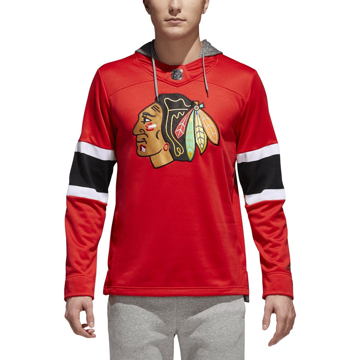 Men's Chicago Blackhawks adidas Silver Jersey Pull Over Hoodie