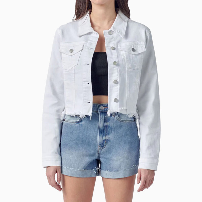 Cello Jeans Women's Uneven White Wash Frayed Fitted Jacket