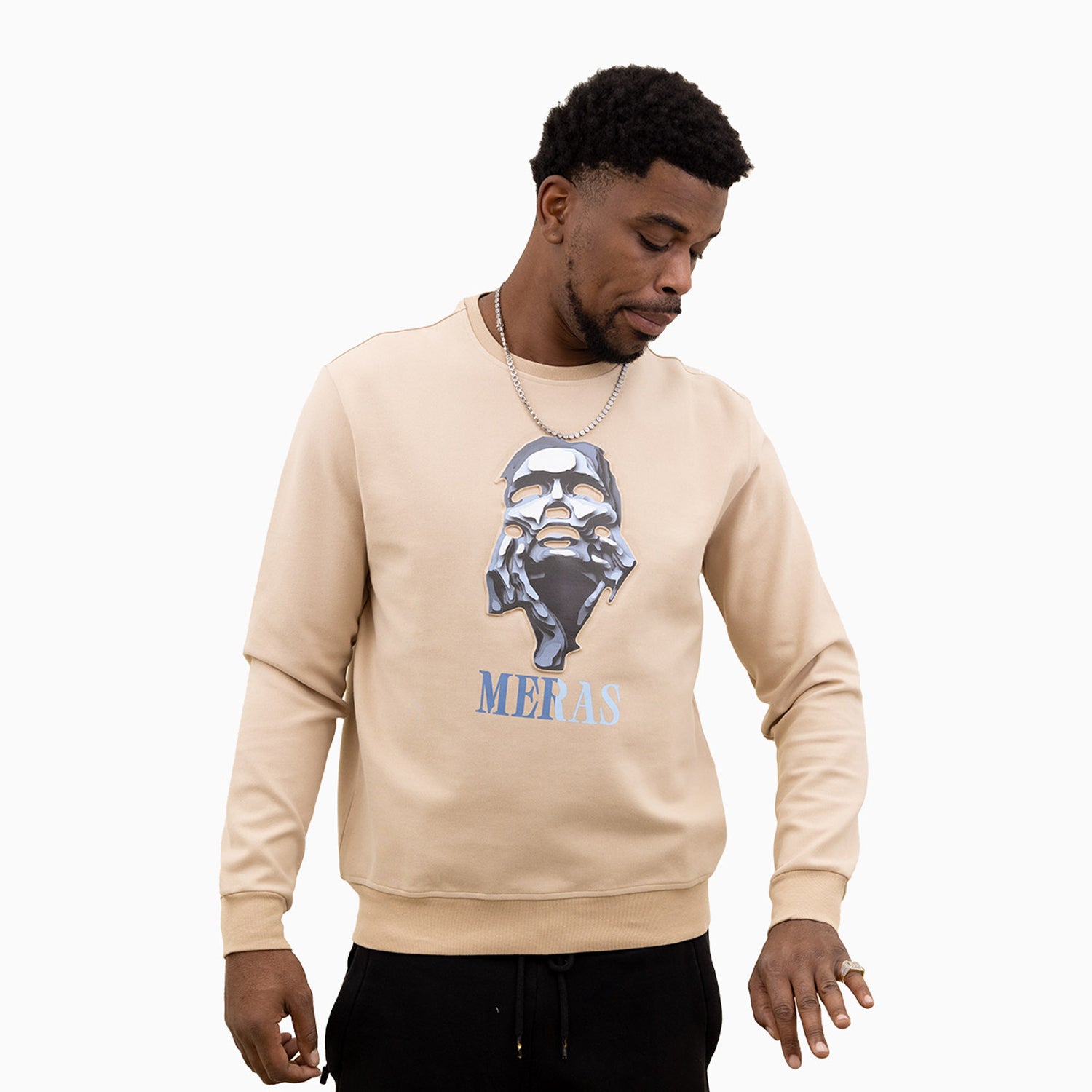 meras-mens-classic-logo-crew-neck-sweatshirt-mc2303-tan