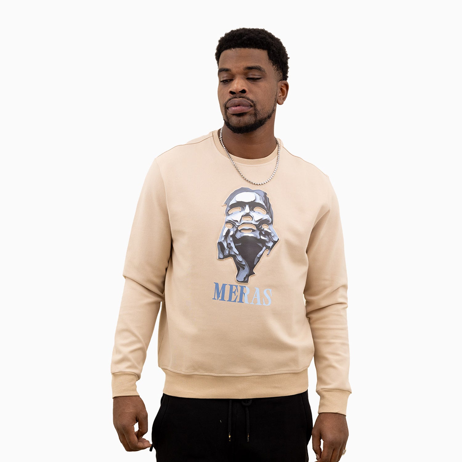 meras-mens-classic-logo-crew-neck-sweatshirt-mc2303-tan