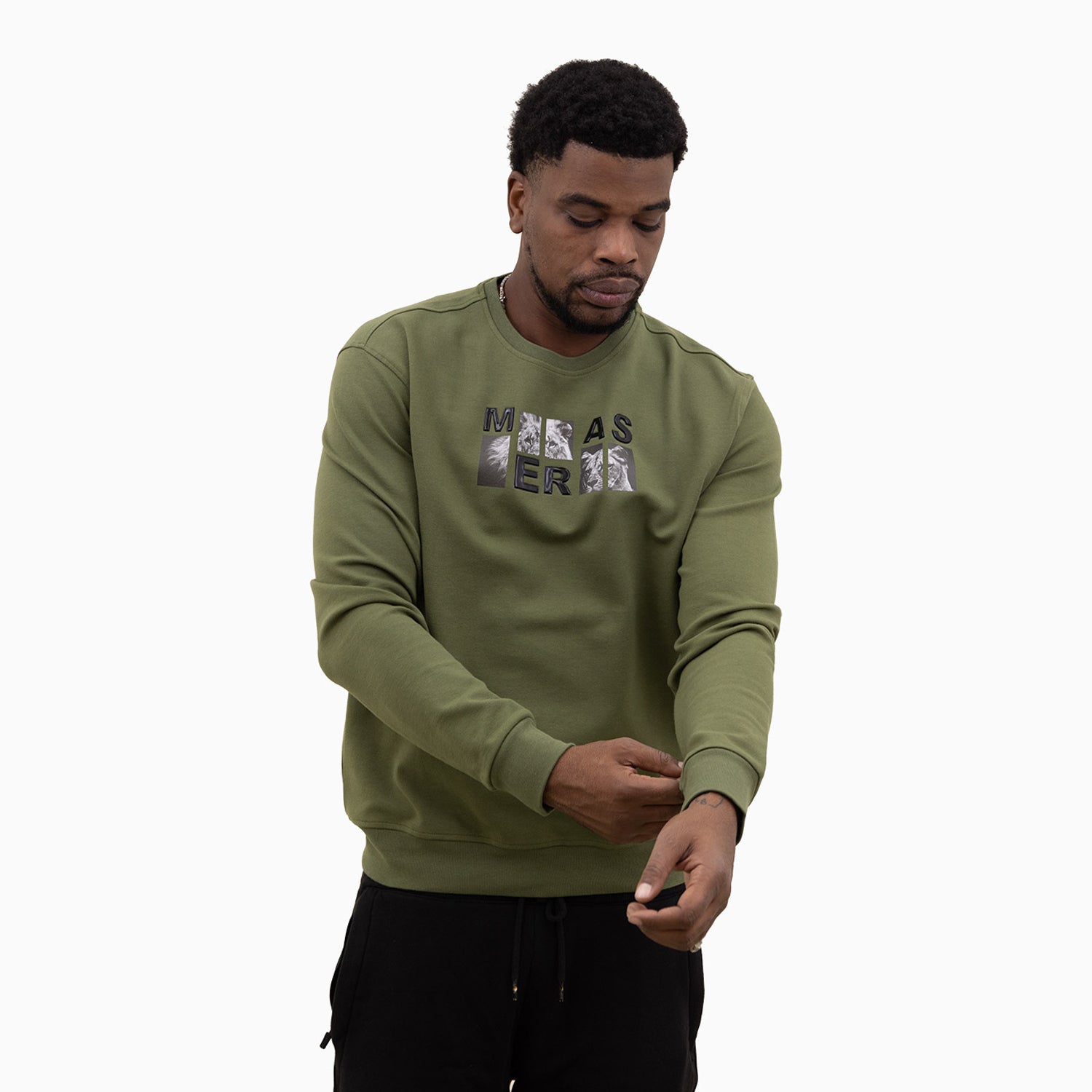 meras-mens-classic-logo-crew-neck-sweatshirt-mc2308-olive