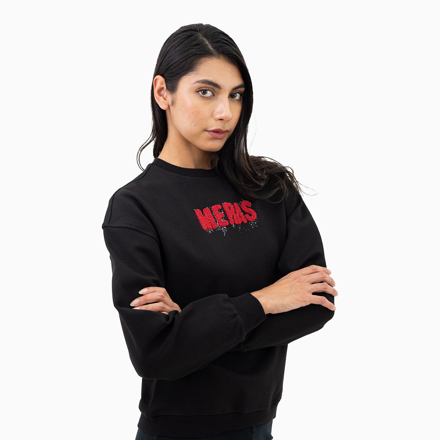 meras-womens-chenille-patch-sweatshirt-mcw2307-blkred