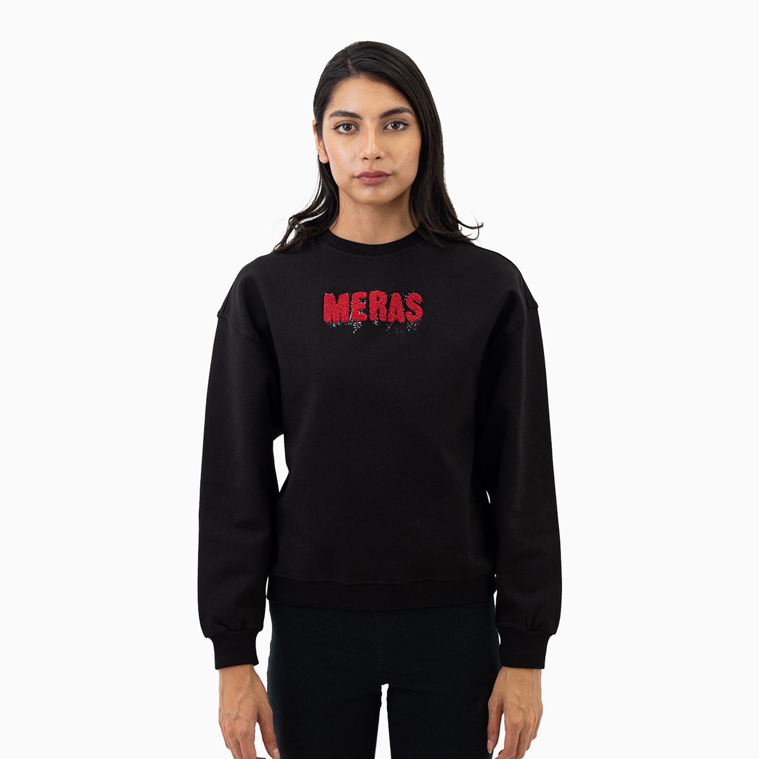 meras-womens-chenille-patch-sweatshirt-mcw2307-blkred