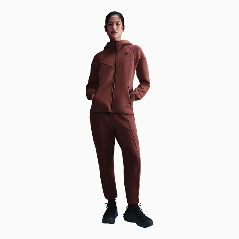 Women's Sportswear Tech Fleece Tracksuit (Red Sepia Black) featuring dropped shoulder seams and zippered pockets