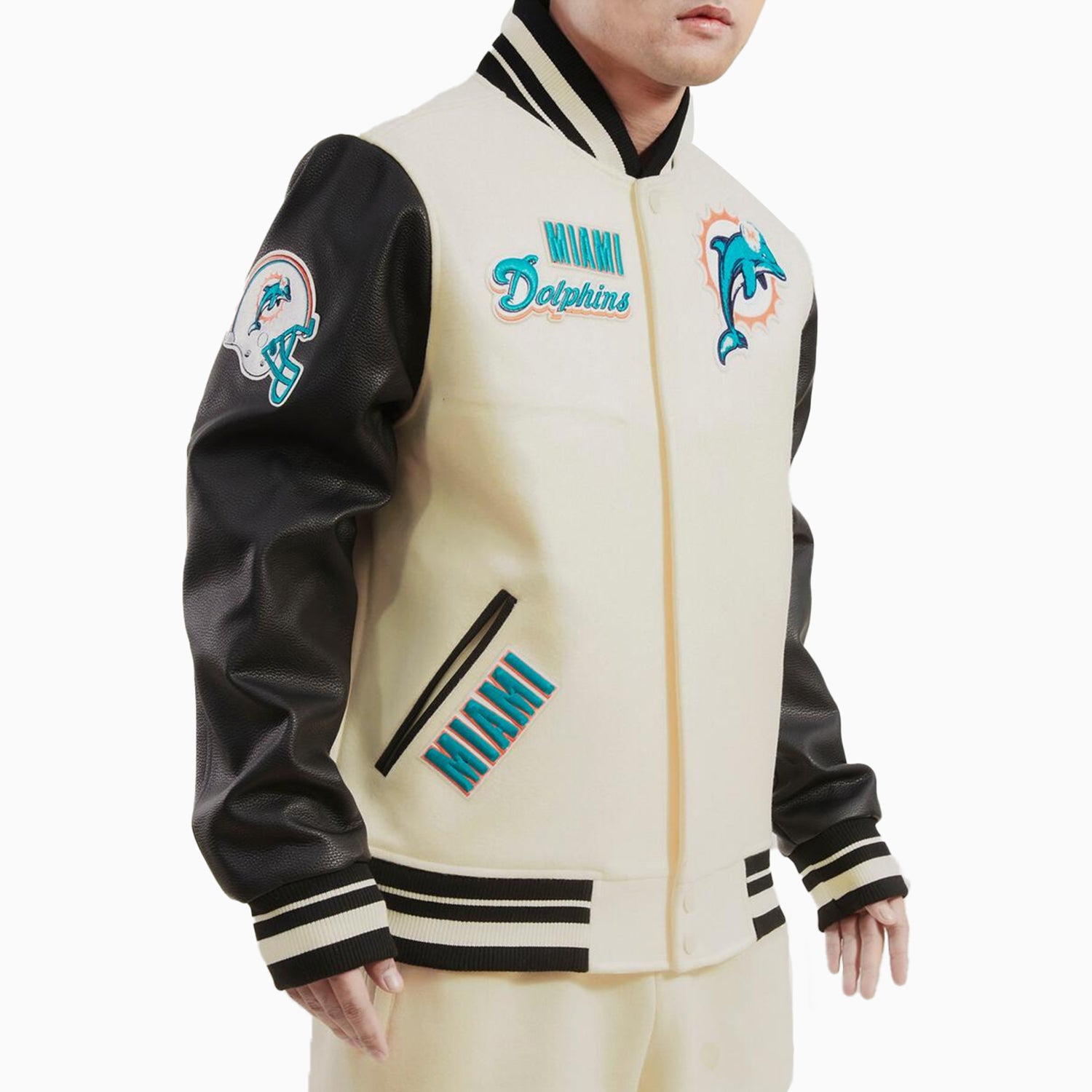 PITTSBURGH STEELERS RETRO CLASSIC RIB WOOL VARSITY JACKET (EGGSHELL/ BLACK)