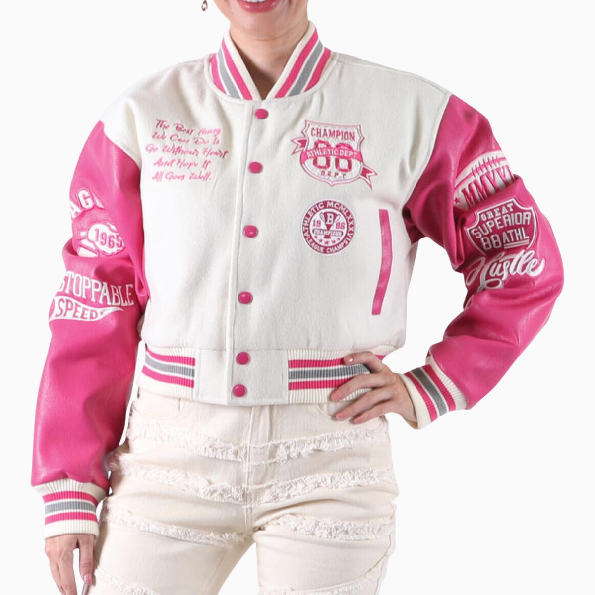 Buy Red And Pink Varsity Jacket For Womens