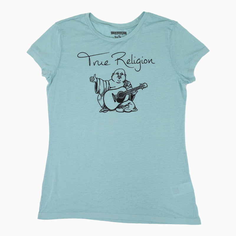 True Religion Women's Black Buddha Logo Short Sleeve T-Shirt